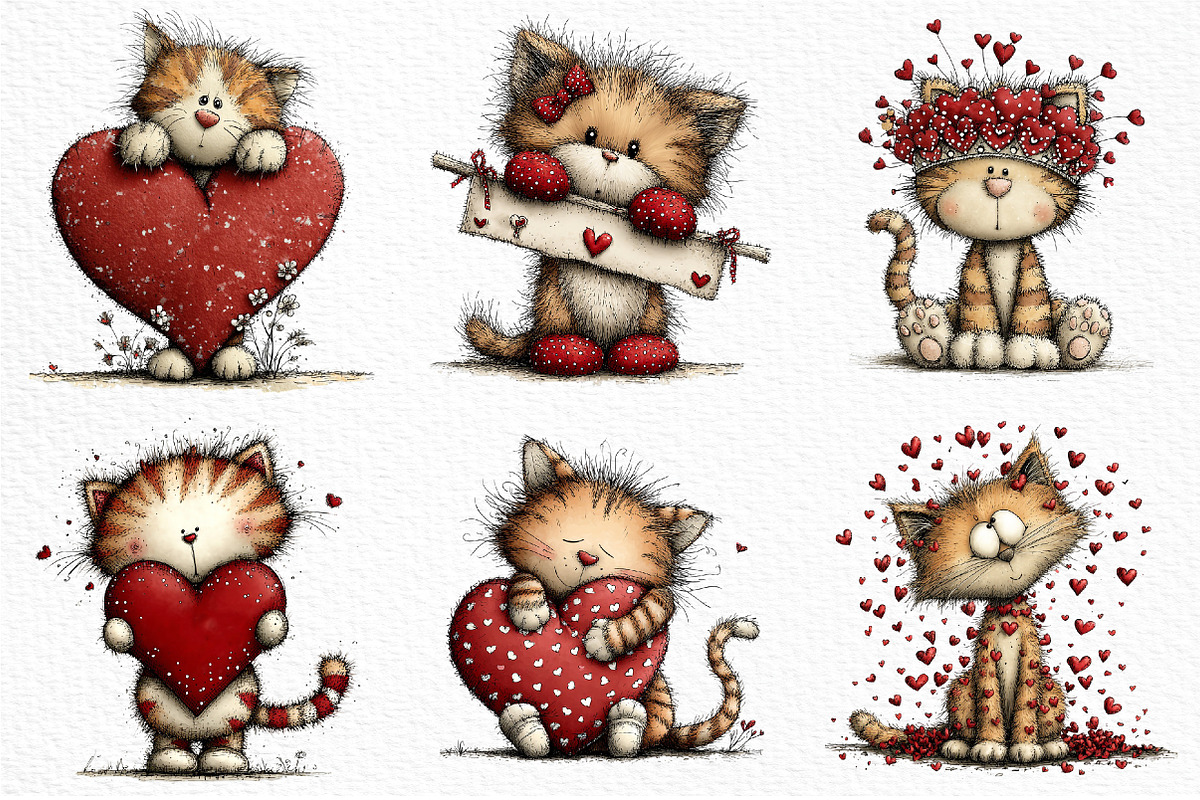 Valentine's Day Orange Cat Clipart, an Illustration by Craft Nest (Photo 4 of 11)