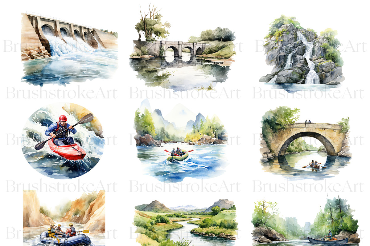 Watercolor Landscape River, Lake PNG, a Decorative Illustration by BrushstrokeArtGB (Photo 4 of 9)