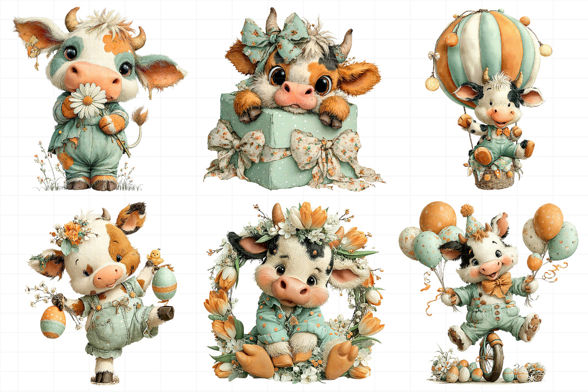 Watercolor Easter Funny Cow Clipart, an Illustration by Daily.Designs (Photo 5 of 8)