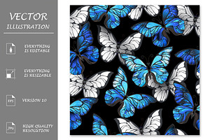 Seamless Pattern Blue Butterflis