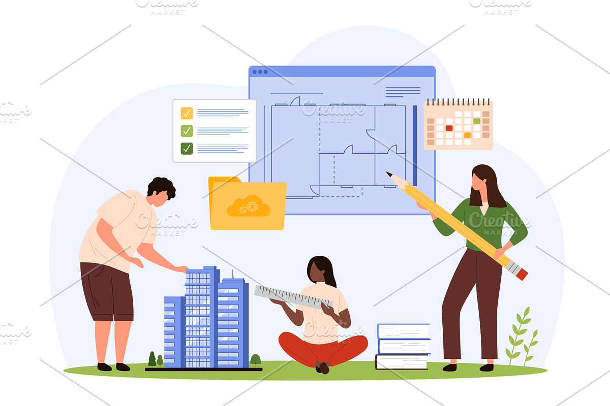 Construction project management, an Object Illustration by Flashvector