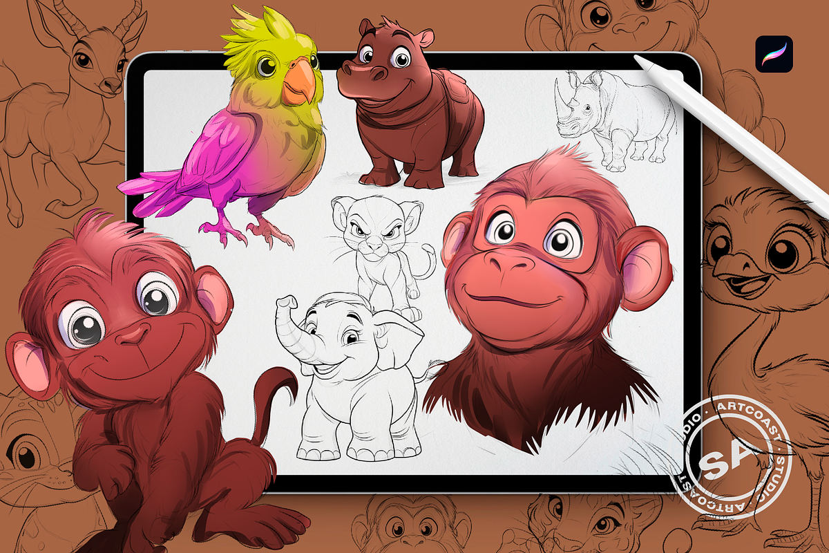 PROCREATE STAMP SAFARI ANIMALS, a Shape Add-On by Spasibenko Art (Photo 2 of 5)