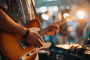 Guitarist playing electric guitar on stage, an Arts & Entertainment Photo by AlyaAnd