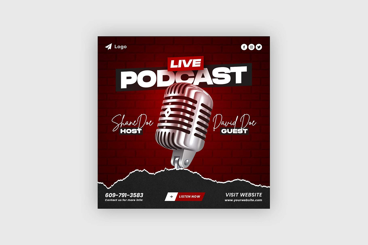 Podcast Social Media Post Bundle, a Social Media Template by Saman Osama (Photo 11 of 12)