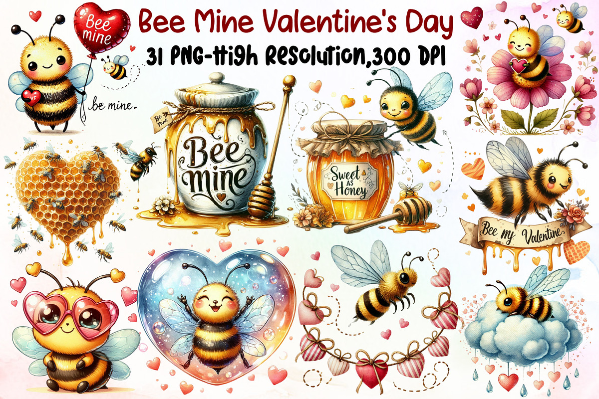 Cute Bee Mine Valentine's Day Clipar, an Illustration by Sublimation Artist (Photo 1 of 6)