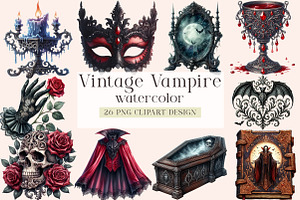 Vintage Vampire Clipart Designs, a Seasonal Illustration by DreamArtGraphic
