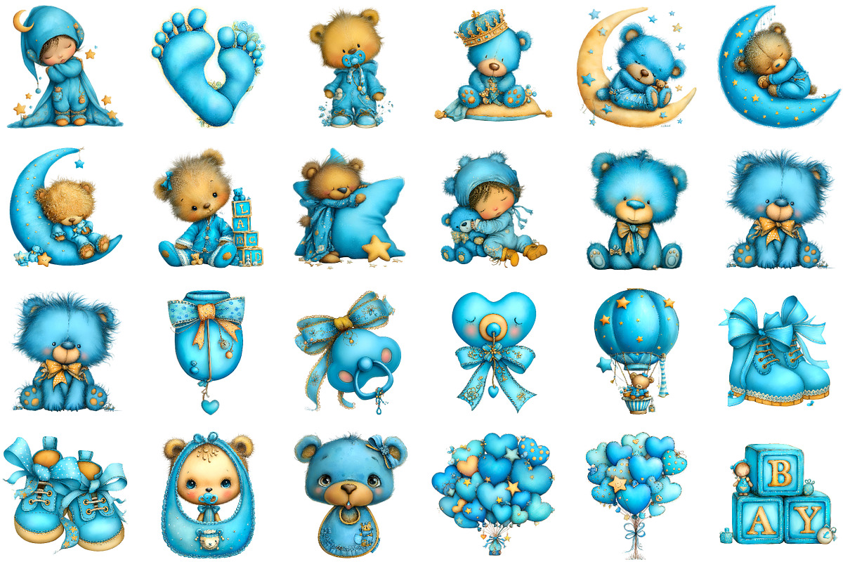 Baby Boy Clipart, Blue Teddy Bear Cl, an Illustration by Sublimation Artist (Photo 2 of 6)