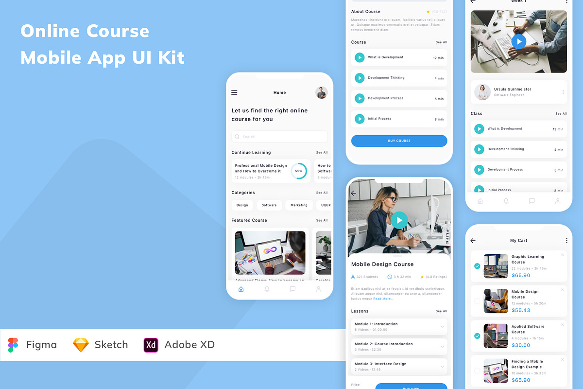 Online Course Mobile App UI Kit, an UI Kit Template by Betush