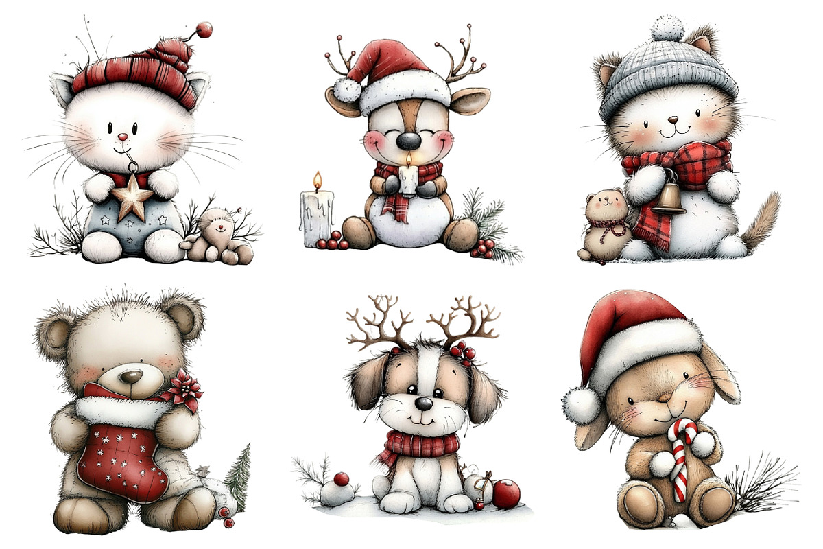 Cute Pastel Animal Christmas Clipart, an Illustration by Daily.Designs (Photo 5 of 5)