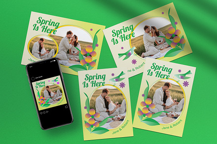 Green Y2K Spring Greeting Card, a Card Template by graphicook