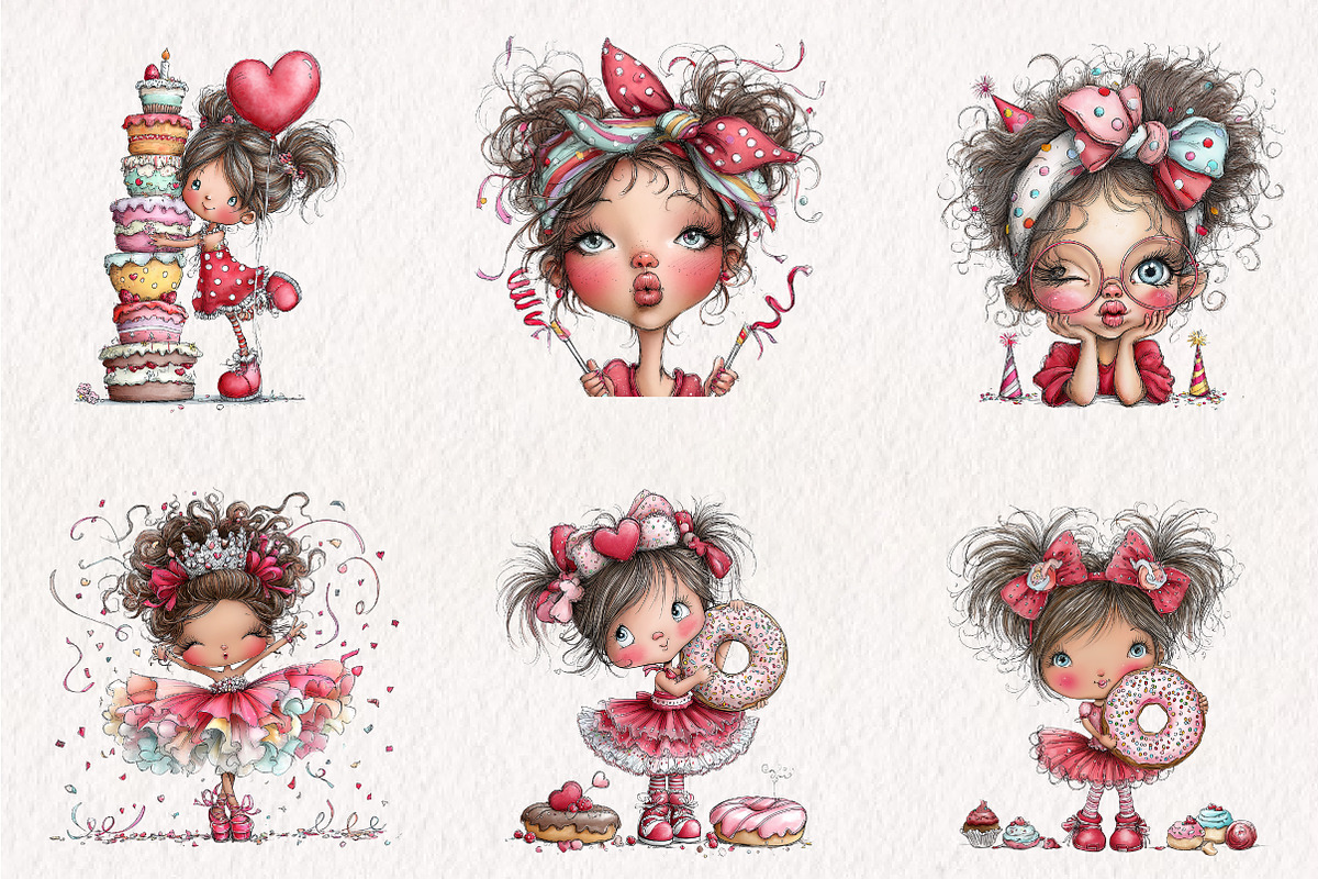 Birthday Girl Quirky Clipart, a Seasonal Illustration by CreationArt (Photo 2 of 7)