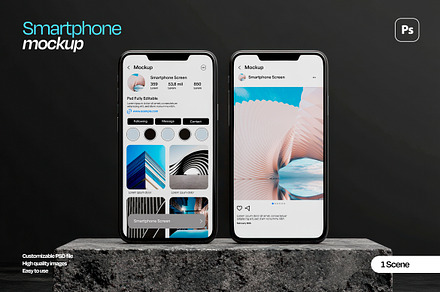 Dual Smartphone Mockup on Dark Stone