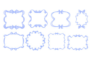 Coquette blue ribbon frames set, an Illustration by art PVP - market