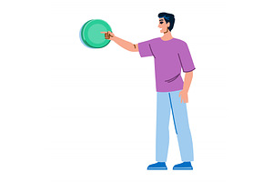 Young man pointing at green button, a Technology Illustration by pikepicture