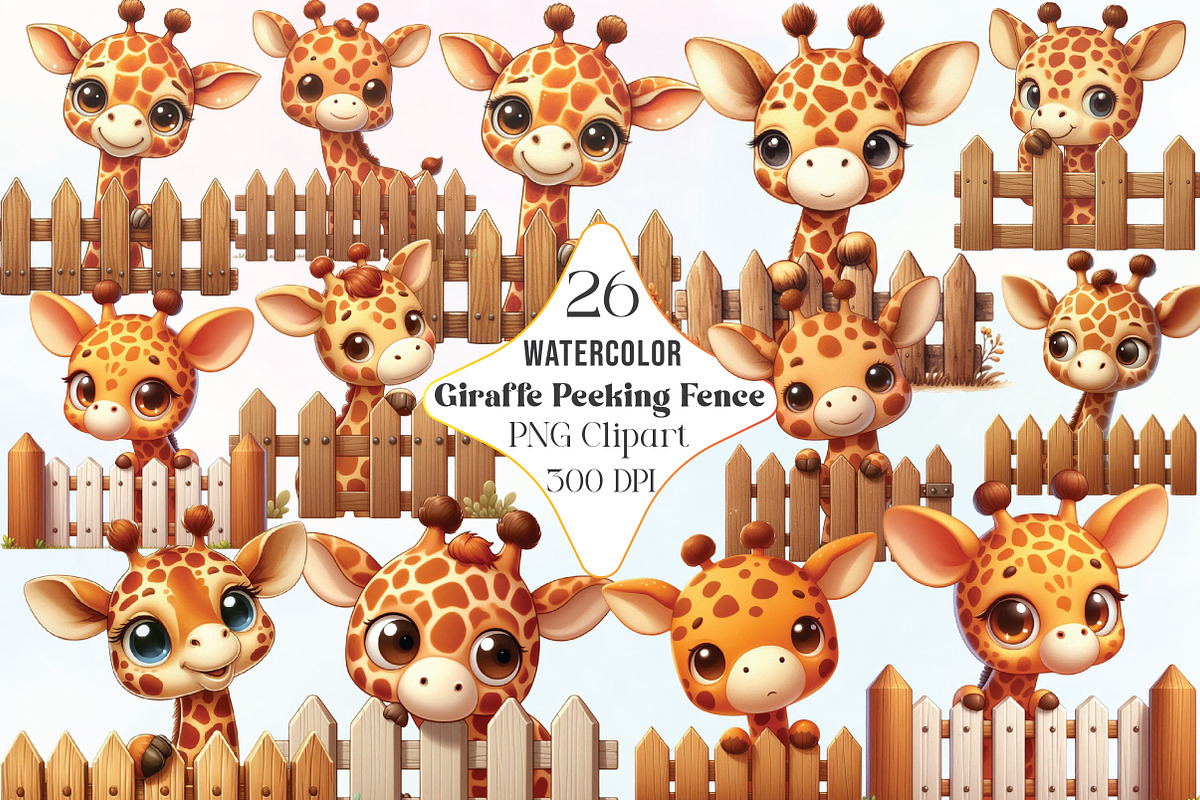 Giraffe Peeking Fence Clipart, an Illustration by CraftArtStudio (Photo 1 of 6)