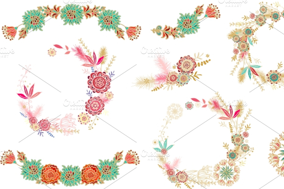 Set of floral decorative elements preview 2