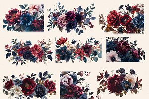 BURGUNDY AND NAVY FLORAL CLIPART