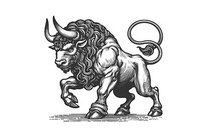 Mythical Muscular Bull with Curved, an Animal Illustration by AlexArt