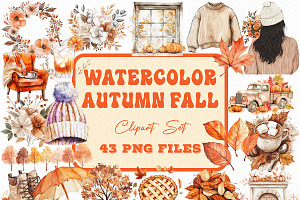 Watercolor Autumn Fall Clipart (PNG)