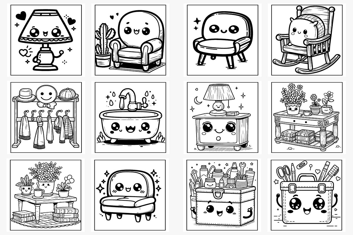 Kawaii Furniture Coloring Pages, a Decorative Illustration by Lamia Emad (Photo 3 of 5)