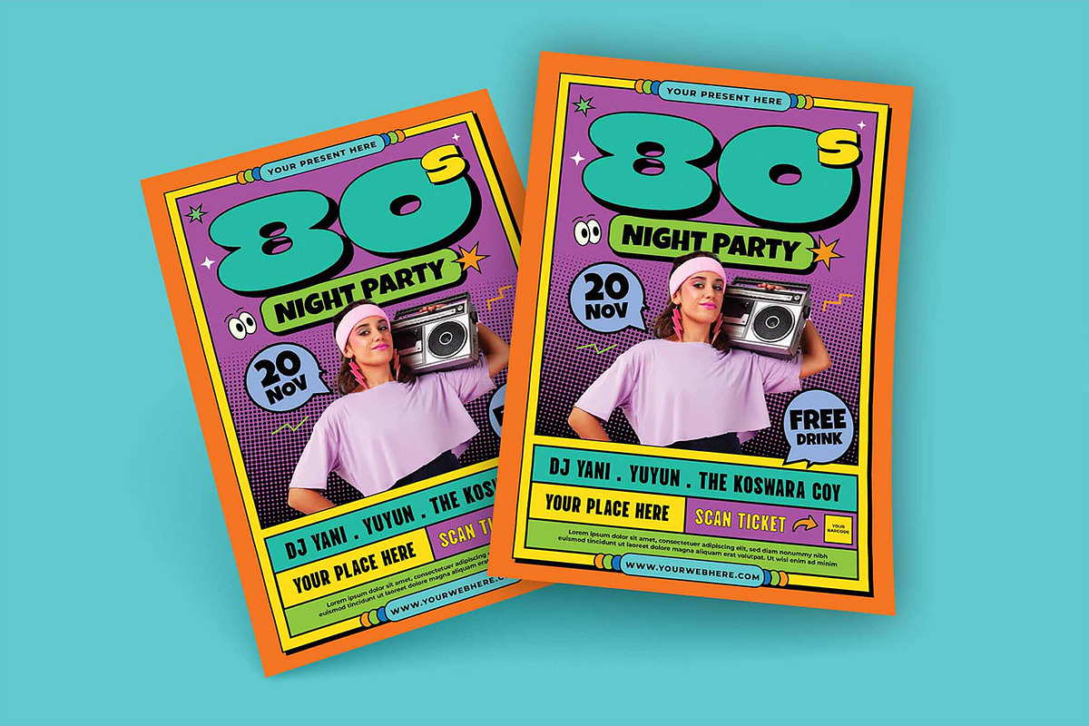 80s Party Flyer Template, a Flyer Template by megarez (Photo 3 of 3)
