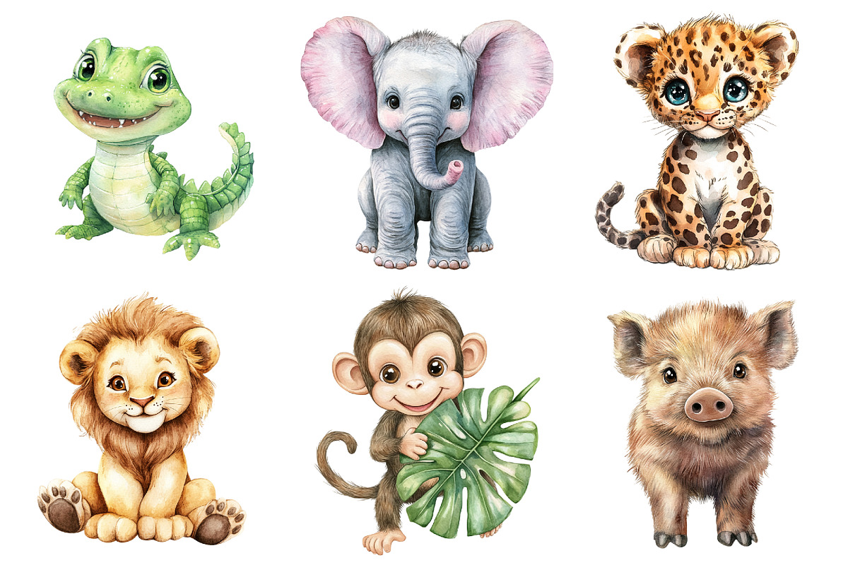 Kawaii Safari Animal Party Clipart, a Seasonal Illustration by CitraGraphics (Photo 3 of 5)