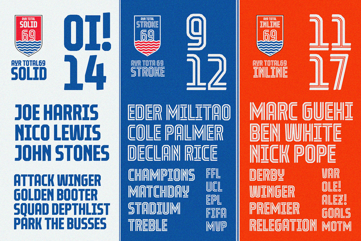 Total 69 — Football Font Collection, a Sans Serif Font by Aiyari (Photo 4 of 20)