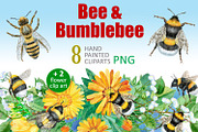 Watercolor bees and bumblebees, an Animal Illustration by Watercolor fantasy (Thumbnail 1 of 4)
