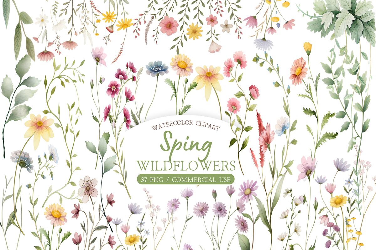 Watercolor Wildflower Clipart Bundle, an Illustration by MockupWizard (Photo 1 of 4)