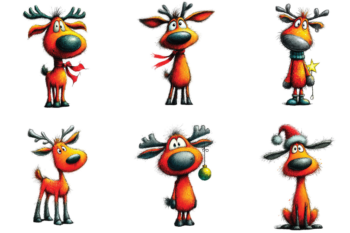 Cute Red Christmas Reindeer Clipart, an Illustration by CraftArtStudio (Photo 3 of 6)