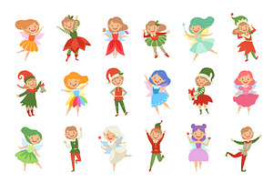 Set Of Cute Fairies And Elves