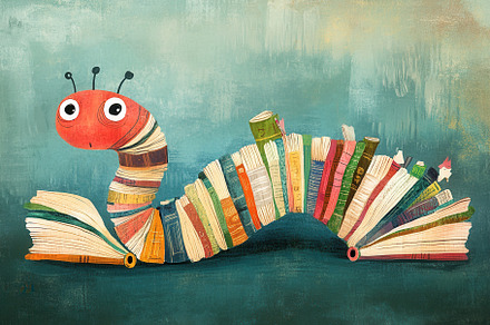 Literary worm wriggles through tales, a Photo by Pavel_design