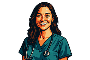 Colorful portrait of smiling female, a Healthcare Illustration by AlexArt