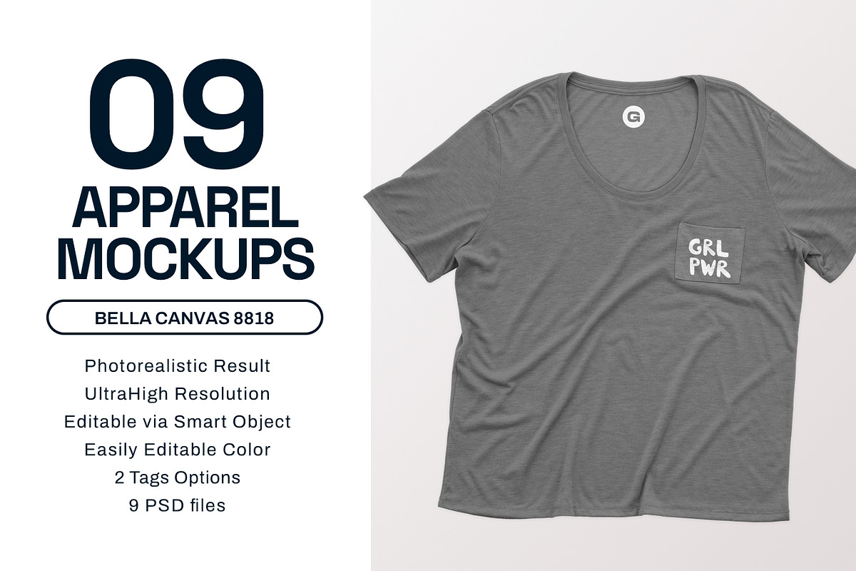 Bella Canvas Flowy Pocket Tee Mockup, a Shirt Mockup by GraphicHero (Photo 1 of 8)