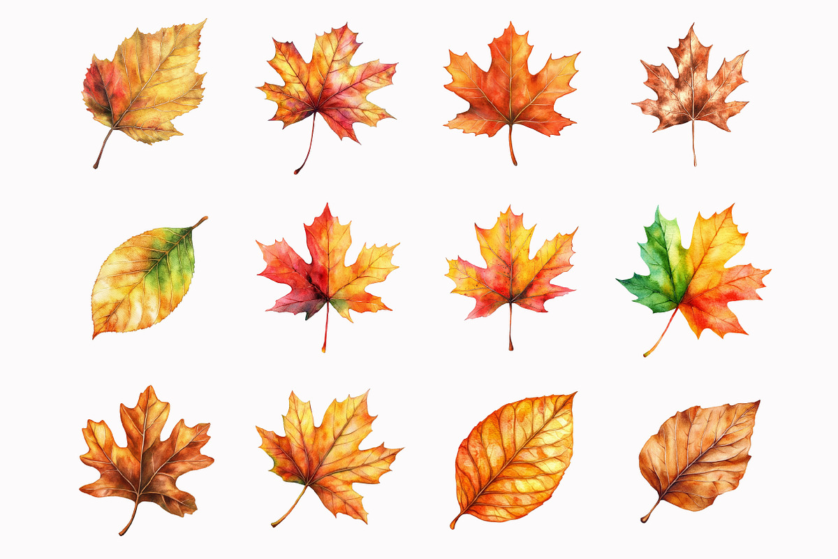 Watercolor Autumn Leaves Clipart, a Seasonal Illustration by Design Market (Photo 3 of 4)