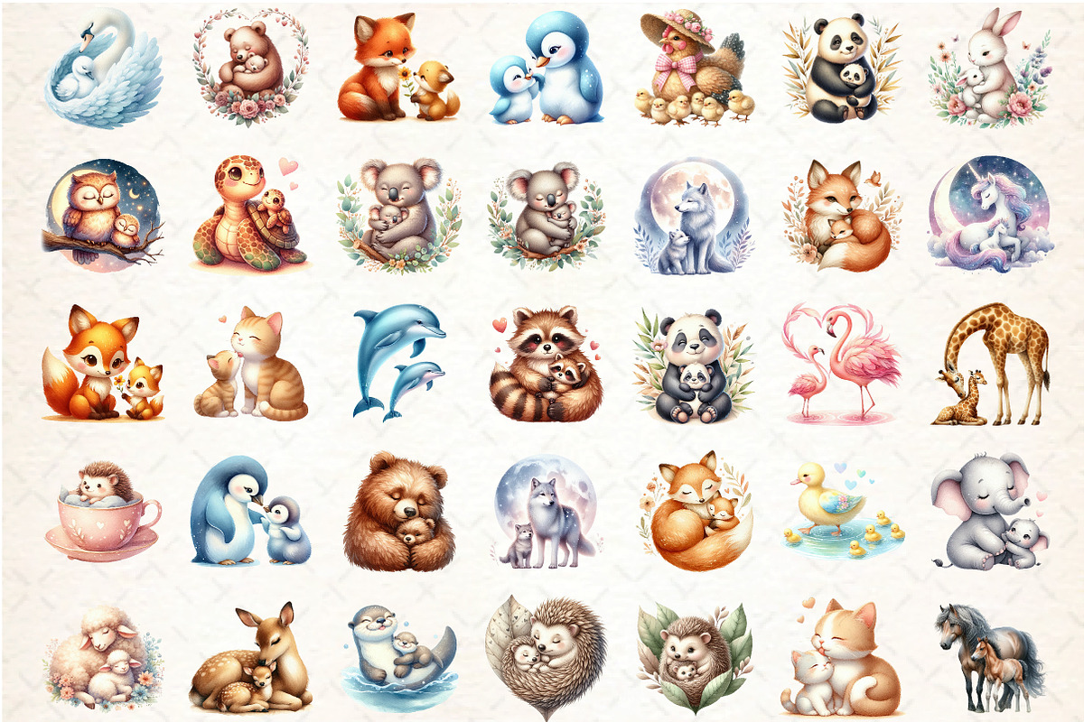 Happy Mothers Day Animal Clipart, an Animal Illustration by DreamCafeArt (Photo 2 of 6)