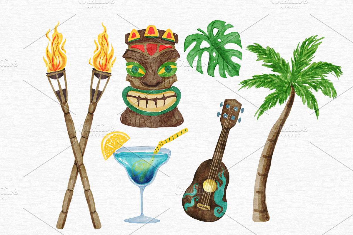 Watercolor Tropical Luau Set, an Illustration by MiracleArtAndDesign (Photo 4 of 4)