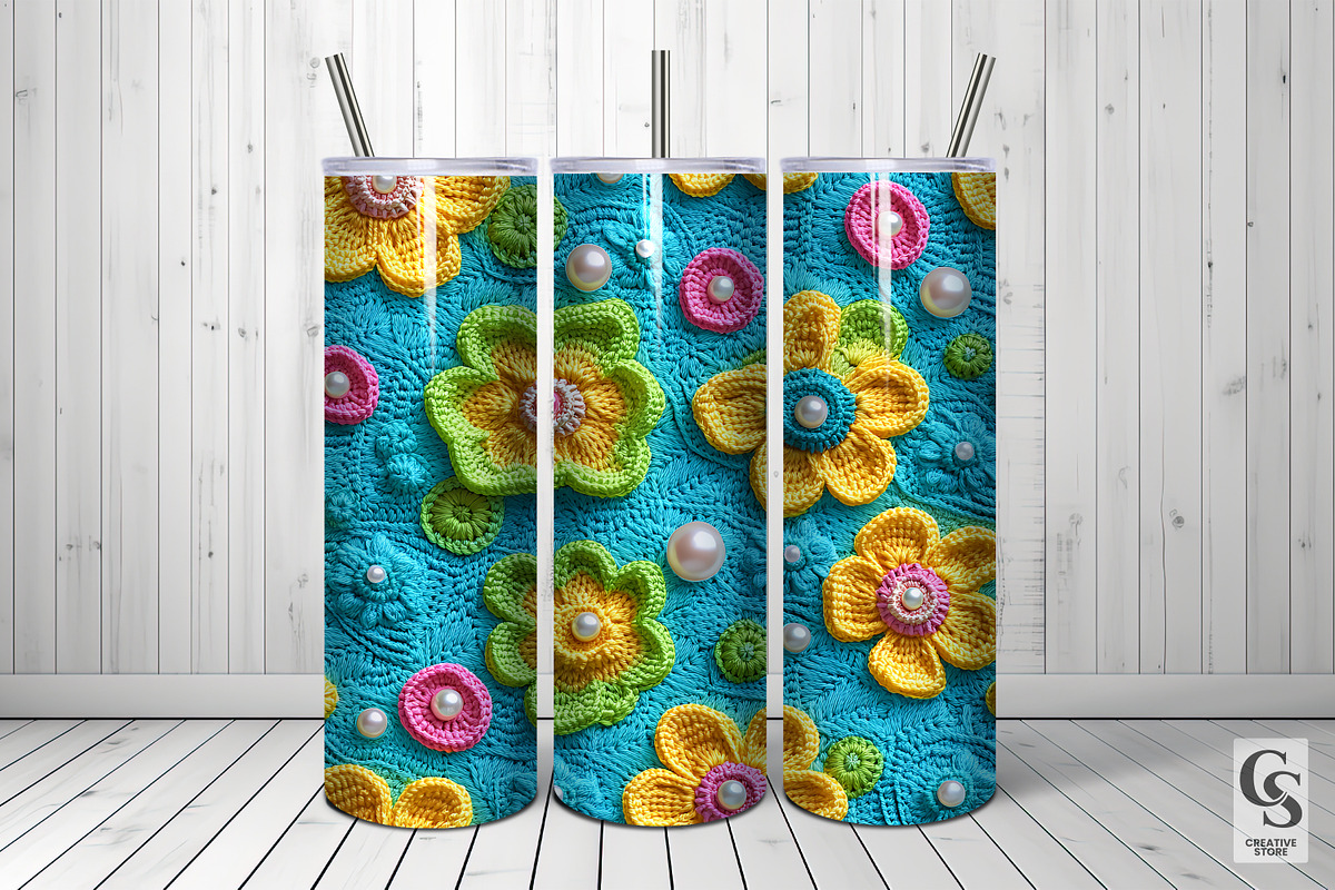 Turquoise Neon Crochet Flower Papers, a Pattern Graphic by Creative Store (Photo 3 of 4)