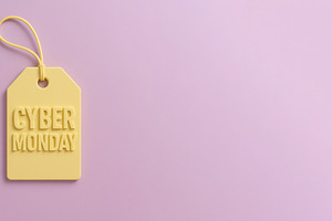 Cyber monday sale tag on pastel pink background, a Photo by Dvoevnore photos