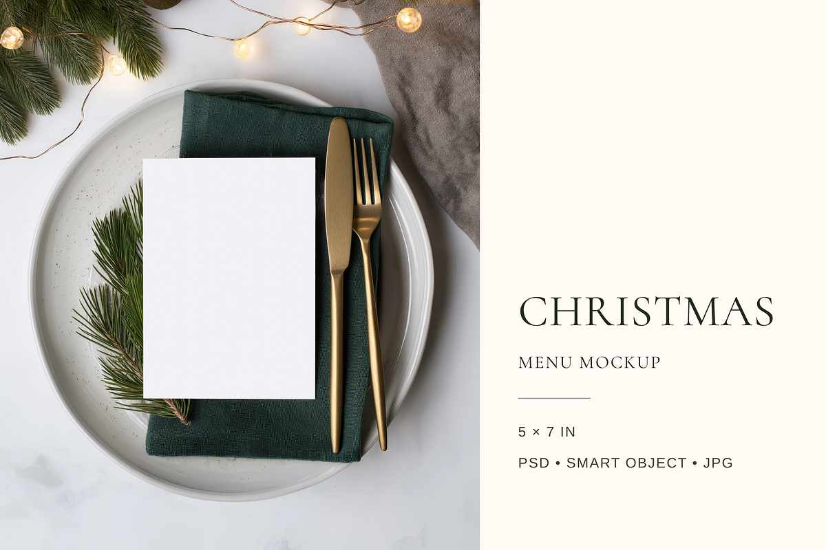 5x7 Christmas Menu Card Mockup, an Advertising Mockup by Serenefeeling (Photo 1 of 7)
