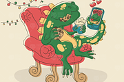 Romantic Dinosaur Date Illustration, an Animal Illustration by barsrsind (Thumbnail 1 of 4)
