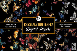 Colorful Crystal Butterflies Pattern, a Pattern Graphic by Creative Store