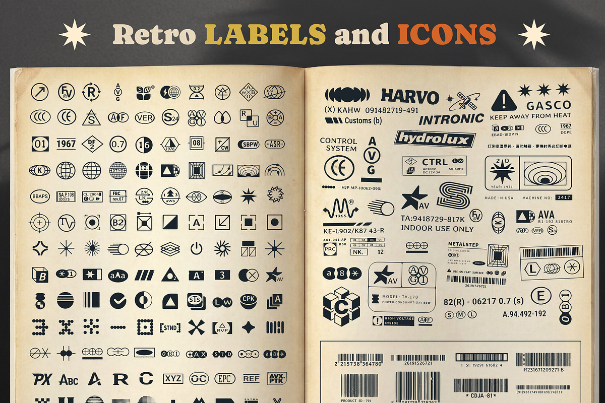 Retro Industrial Labels and Icons, an Object Graphic by Aure Design (Photo 1 of 6)