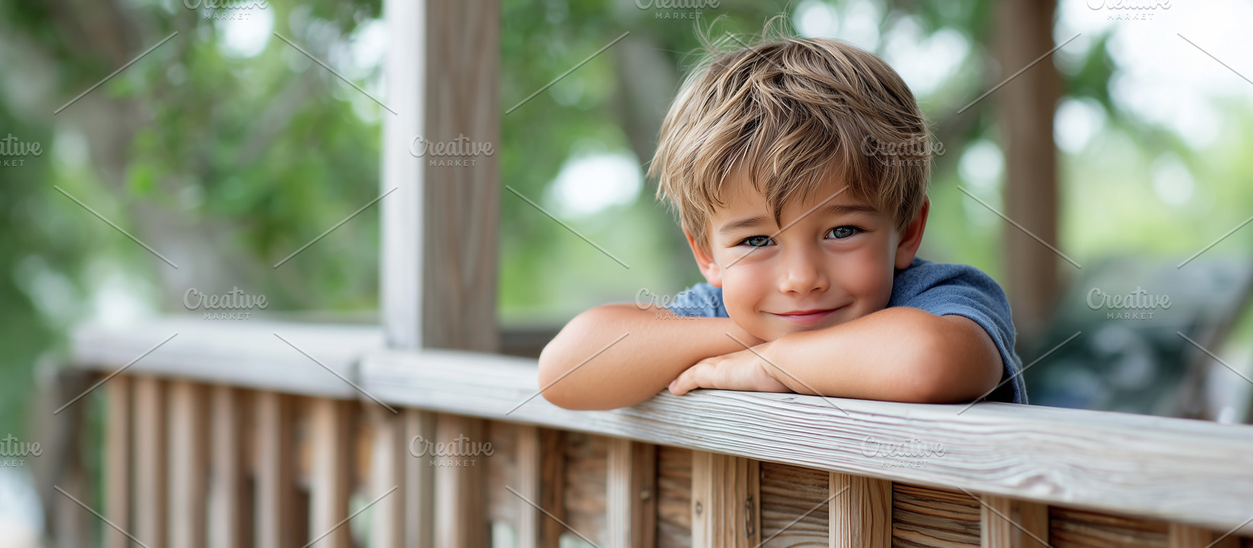 Smiling boy with blond hair leaning, a Person Photo by MistyDay