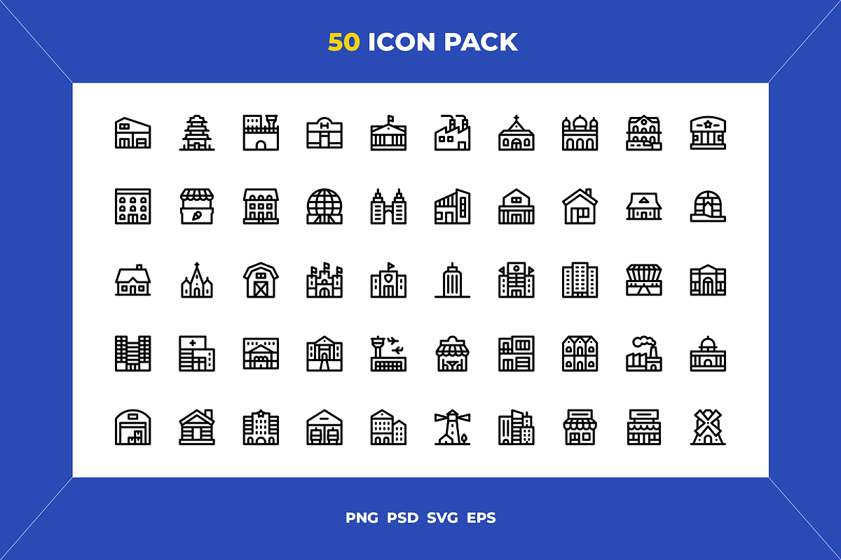 Buildings icons, an Outline Icon by Wencory