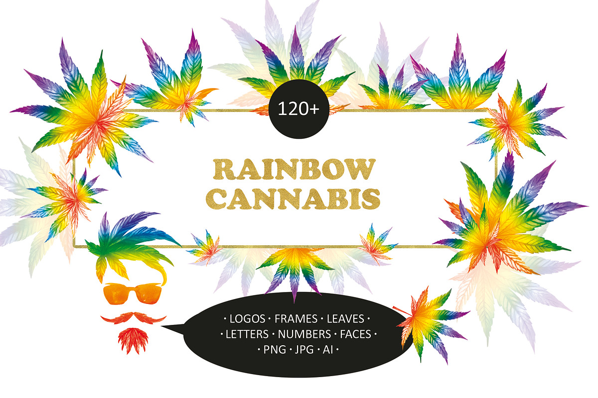 RAINBOW CANNABIS, a Decorative Illustration by Elena_Sedova (Photo 1 of 12)