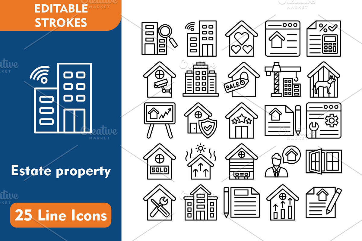 25 Estate property Line Icons, an Icon by Pexelpy