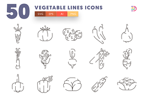 50 Vegetable Lines Icons