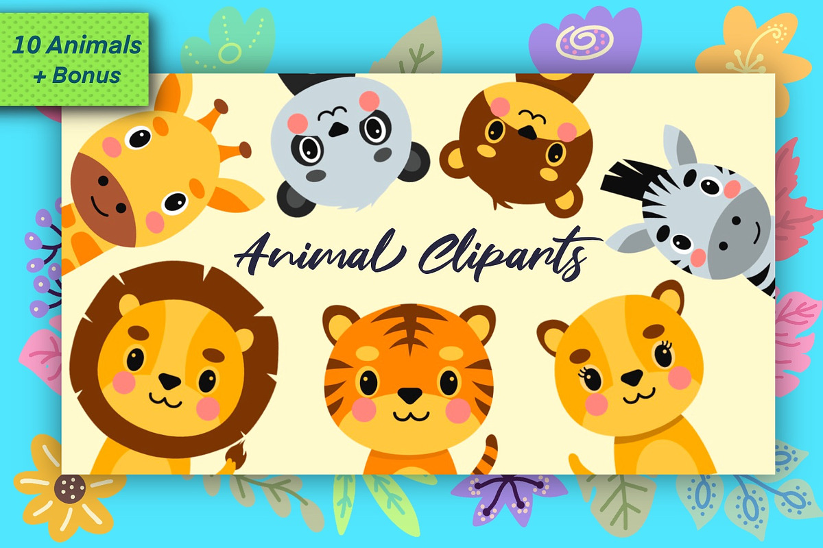 Cute Animals Portrait Illustration 1, an Animal Illustration by Vectorheroes (Photo 1 of 9)