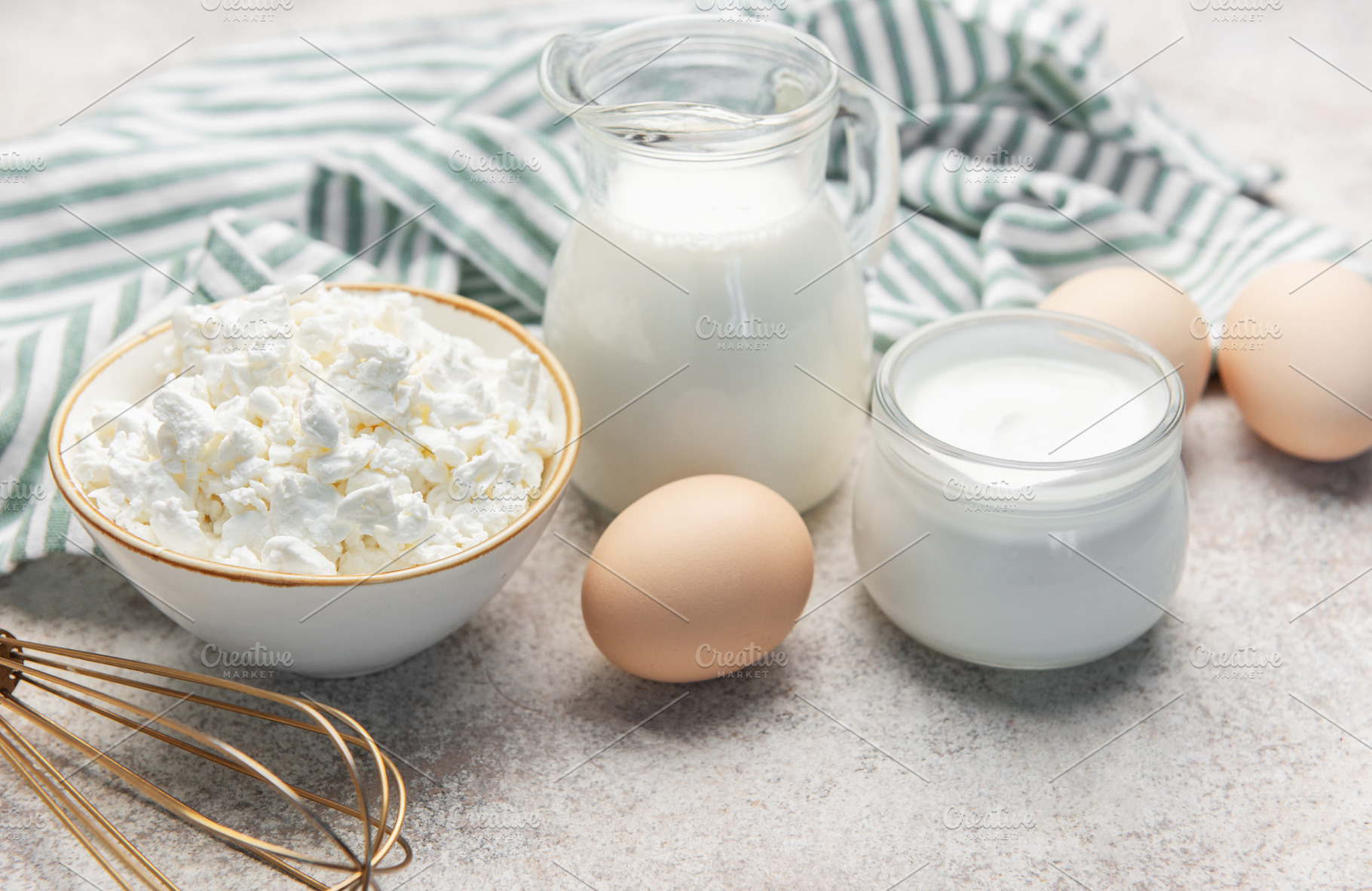 Dairy and egg products for healthy breakfast ingredients, a Food & Drink Photo by Olena Rudo